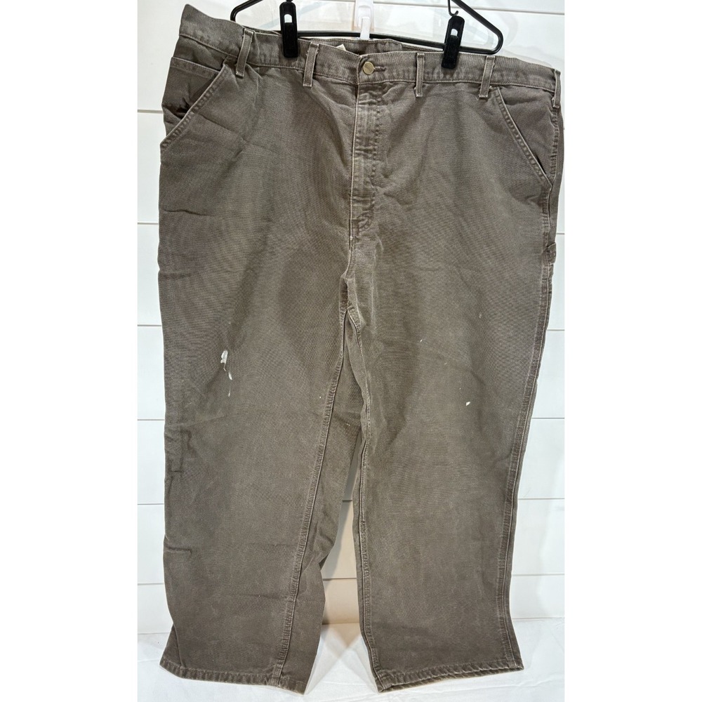 Carhartt Pants Mens Dungaree Fit 48 x 30 Brown Canvas Cargo Workwear READ